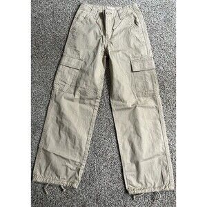 Levis Cargo Pants Womens 24 Khaki Baggy Mid Rise Straight Drawstring Ankle